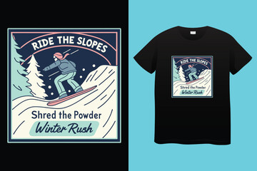 Snowboarding lover, man skiing on snow mountain vector t shirt design