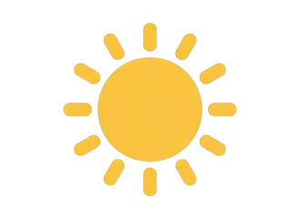A stylized golden sun with radiating orange rays depicted on a transparent black background representing a bright sunny day a simple graphic icon for weather and energy
