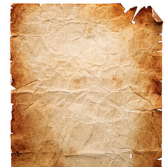 Aged Textured Paper with Torn Edges and Creases in Warm Brown Tones Isolated on Black Background Evoking a Vintage or Historical Feel