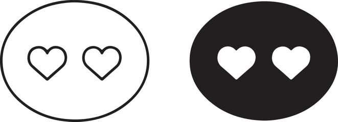 Minimalist pair of heart icons, presented in both outlined and solid styles within contrasting circles, symbolizing love, like, and favorite. isolated on white background, Vector