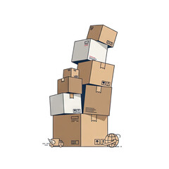 Stack of Cardboard Moving Boxes on White Background