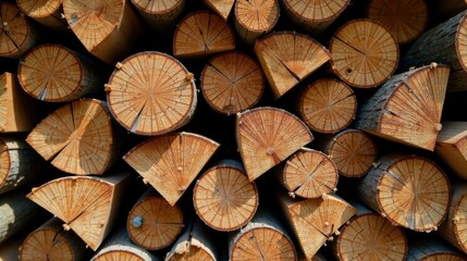 A Stack of Cut Logs, Showing the Beautiful Rings of the Wood, a Natural Texture, Ready for Use in Construction or as Fuel