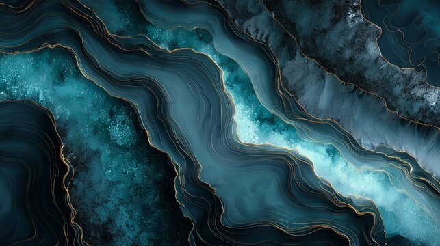 abstract neon teal waves with glowing obsidian lines and high contrast energy
