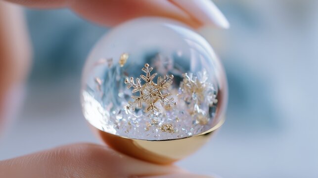 shimmering snowdome crystal nail art with delicate translucent winter details