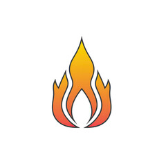 Stylized Fire Icon With Orange Yellow Gradient And Black Outline Isolated On A White Background Represents Heat And Energy For Restaurant Or Cooking Concepts