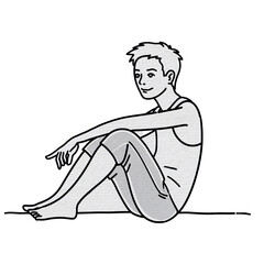 Stylized Line Drawing of a Person Sitting Cross-legged in a Relaxed Pose on a White Background, Vector Art