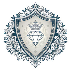 Vintage heraldic shield emblem featuring a detailed diamond and crown illustration, isolated on transparent background