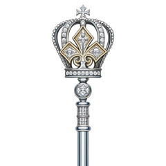 Ornate royal scepter or staff head with diamond and fleurdelis design, isolated on transparent background