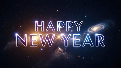 Happy New Year wish with galaxy background and starfield celebration