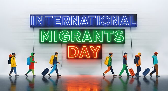 Migrant travelers on international migrants day Banner - Powered by Adobe