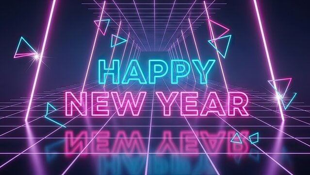 Vibrant neon Happy New Year graphic for exciting holiday celebrations - Powered by Adobe