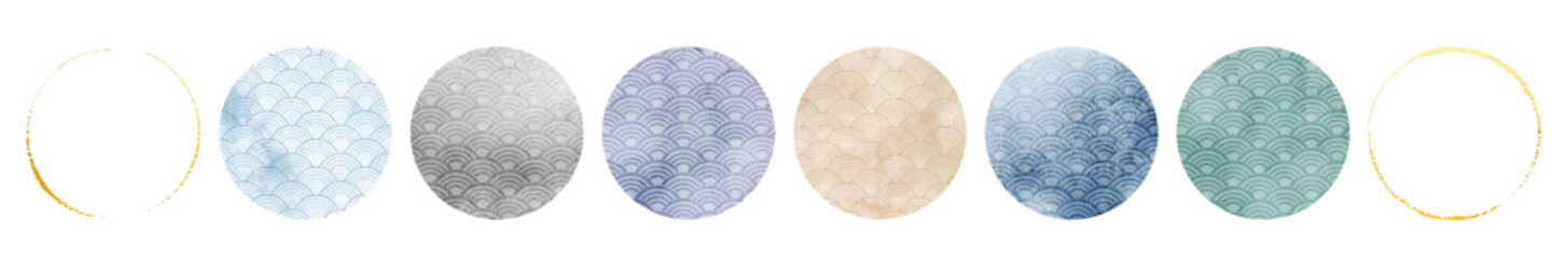 青海波 japanese wave circle pattern /Seigaiha Minimal Water color