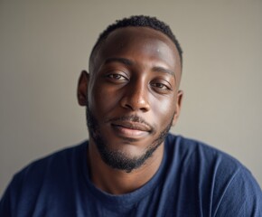 Obraz premium Close-Up Portrait of a Man with a Warm Smile and Natural Expression Against a Neutral Background