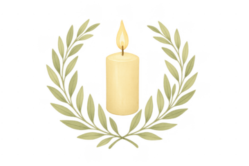 Burning candle with olive wreath watercolor illustration