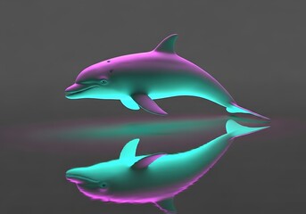 Mystical Dolphins Reflecting in Calm Waters with Neon Accents and Dreamy Color Grading