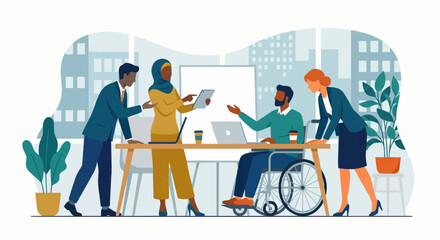 Efficient Teamwork Collaboration in Modern Office &ndash; Flat Business Illustration
