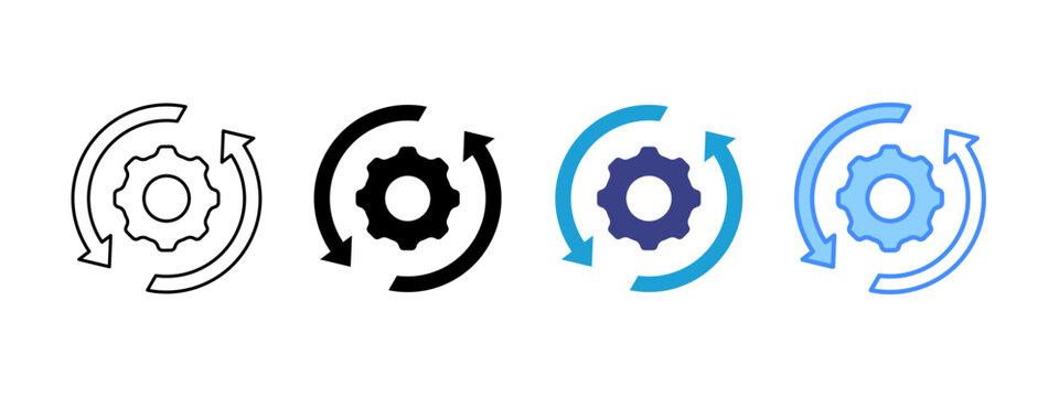 Process icon set multiple style collection