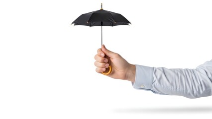 A hand holding a small umbrella against a plain background effectively symbolizes essential support and protection across financial, emotional, and social services