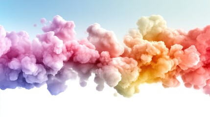 Colorful Smoke Clouds in Soft Pastel Shades on White Background