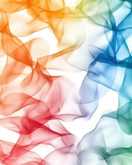 Colorful Abstract Waves of Smoke Flowing Softly Across White Background