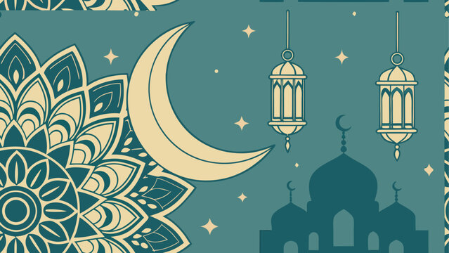 Illustration of islamic design with moon and mosque