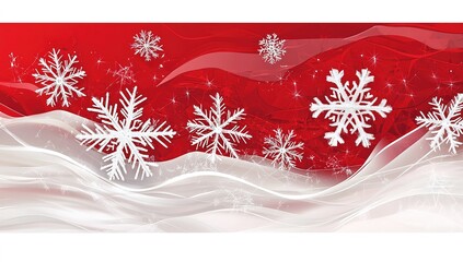 Red background with white snowflakes, vector illustration, Christmas card design, vector graphics, high-resolution, professional photography, studio lighting, best quality.