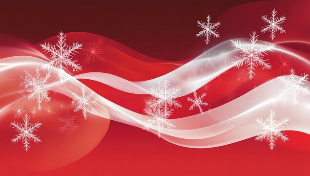 Red background with white snowflakes, vector illustration, Christmas card design, vector graphics, high-resolution, professional photography, studio lighting, best quality.