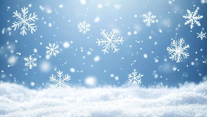 Snowflakes falling on a transparent background, vector illustration. Christmas snowfall, winter decoration for greeting card and poster design. Snow flake background