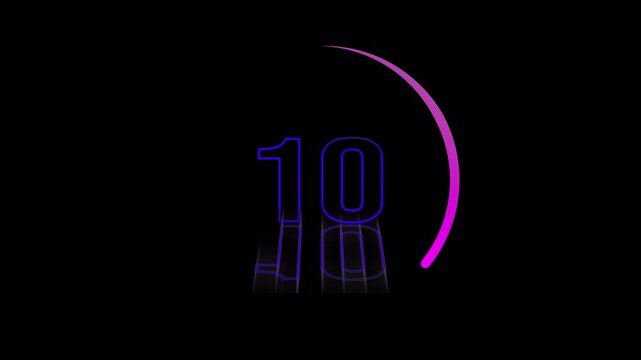 15 Second Neon Countdown Timer Animation | Colorful Gradient Rotating Circle Progress Bar | Modern Digital Clock Display Loop