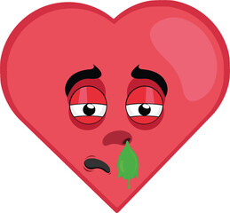 vector illustration emoticon character heart cartoon pale with flu symptoms and mucus falling from the nose