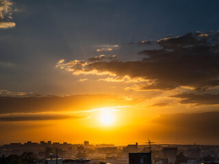 都市の夜明け　神戸市東灘区岡本の梅林公園からの日の出