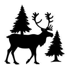 Silhouette of reindeer with christmas trees vector graphic for holiday season design and winter wonderland themes