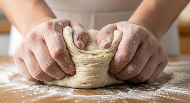 Hands Kneading Dough Passionately Creating Homemade Culinary Delights