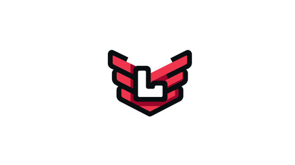 Modern red winged shield with bold letter L icon. Vector emblem for branding, gaming, sports, premium achievement, or security design.
