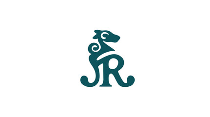 Stylized mythical creature and elegant initial monogram emblem. Vector graphic with ornate flowing lines on a white background.