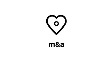 Simple heart outline icon with 'm&a' text for mergers & acquisitions, business connection, partnership, and love concept.