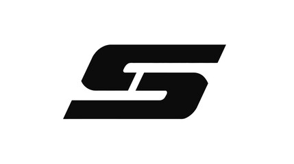 Modern minimalist black stylized letter S graphic element. Abstract geometric shape symbol for speed, success, or strength concept.