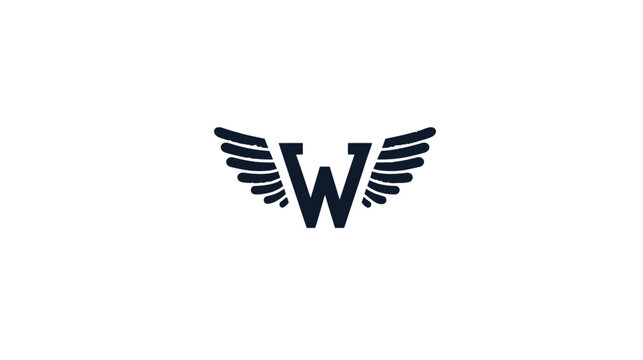 Stylized letter W with elegant wings, modern graphic design element on a clean white background, abstract logo concept.