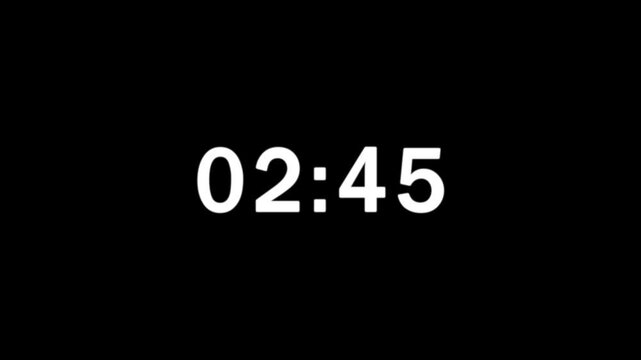 White digital clock displaying 03:00 min   against a black background time numbers