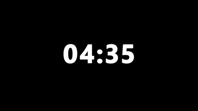 White Digital Clock Displaying 05:00 min on Black Background time timer