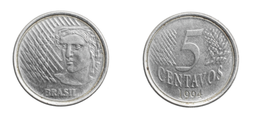 Brazil five centavos coin on white isolated background