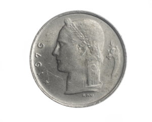 Belgium one franc coin on white isolated background