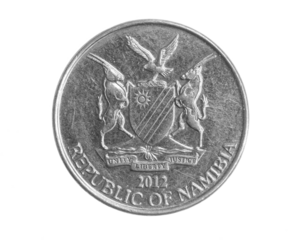 Namibia ten cents coin on white isolated background