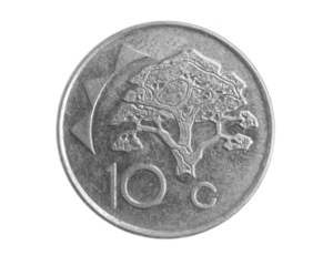 Namibia ten cents coin on white isolated background