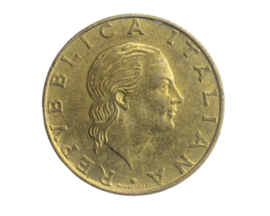 Italy two hundred lira coin on white isolated background