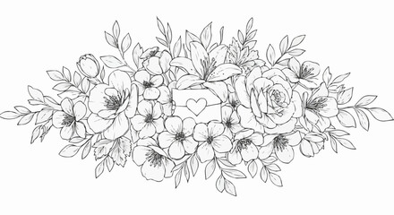 Floral arrangement illustration with a heart and leaves on white background