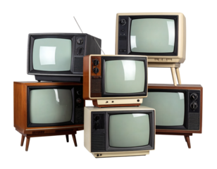 Nostalgic pile of vintage televisions evoking retro vibes and classic media technology, perfect for thematic designs