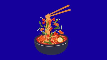 Animation of full of toppings noodle