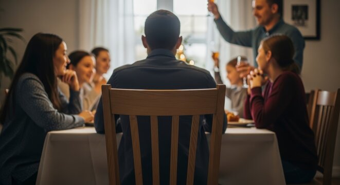 A heartwarming family gathering at home celebrating togetherness around the dining table - Powered by Adobe