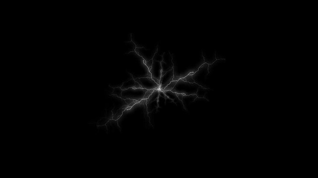 Radial Electric Pulse Emission on Black Background &ndash; Energy Lightning Burst (4K)黒背景・中心から広がる電気パルス／エネルギーバースト 4K